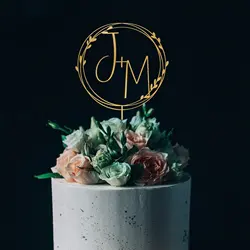 Personalized Custom Cake Topper Initials Gold monogram Wedding Mr and Mrs Acrylic Wood Cake Topper  Rustic Anniversary Baptis