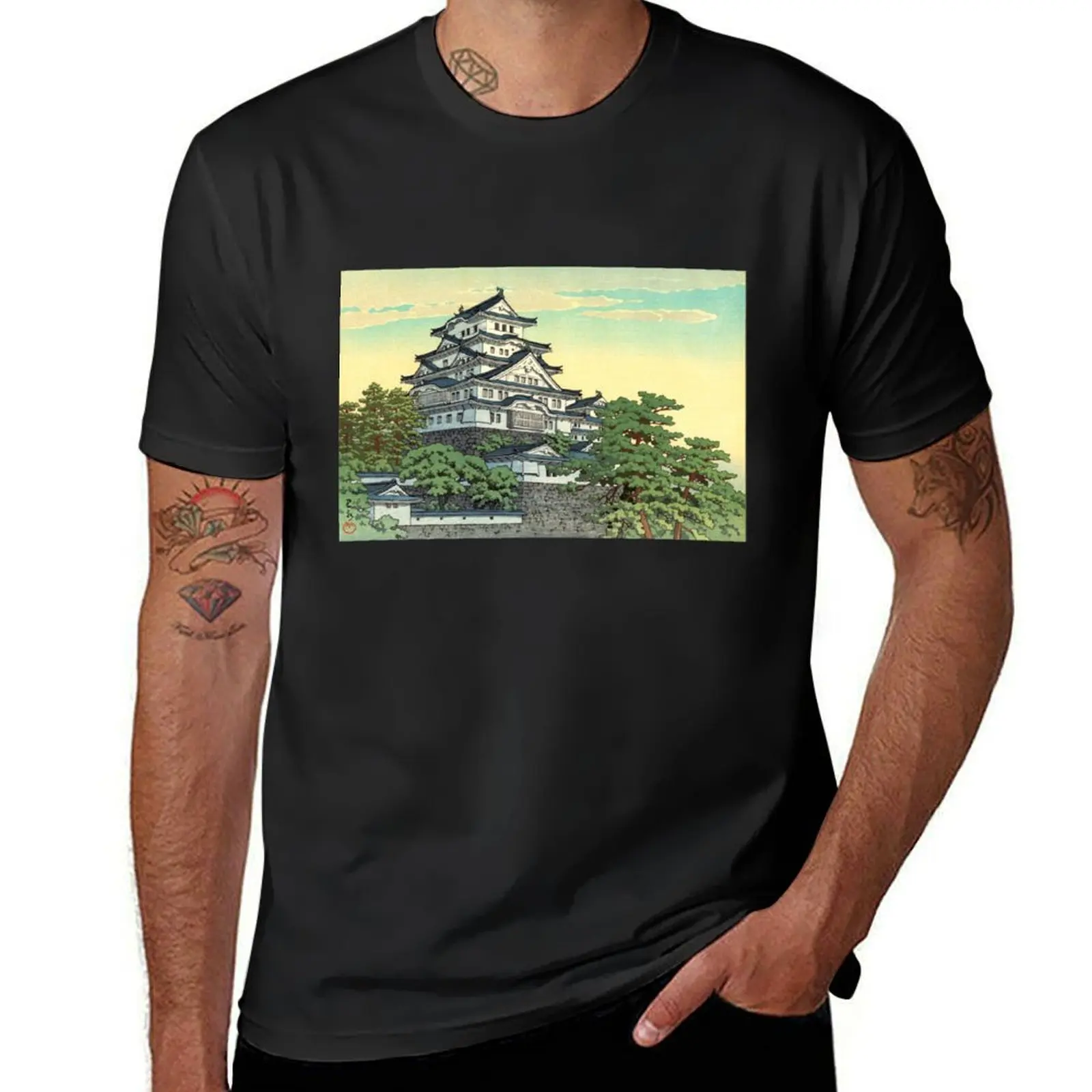 

Kawase Hasui Pacific Transport Lines Himeji Castle T-Shirt vintage t shirts vintage clothes Anime t-shirt mens plain t shirts