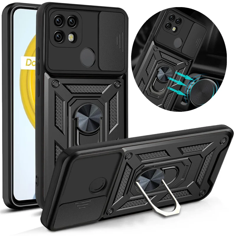 Slide window Camera Protect Case For OPPO Realme 8 Pro C3 C11 C12 C21 Narzo 20 V13 Reno 5 6 6Z 5G Bracket Shockproof Armor Cover