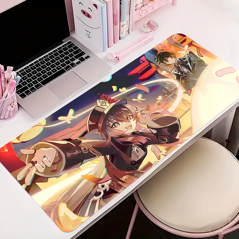 Mouse Pad 90x40 Mousepad Genshin Impact Hu Tao Laptop Desk Anime Girl Decor Extended Mouse Pad Pc Keyboard Mat Oversize Desk Pad