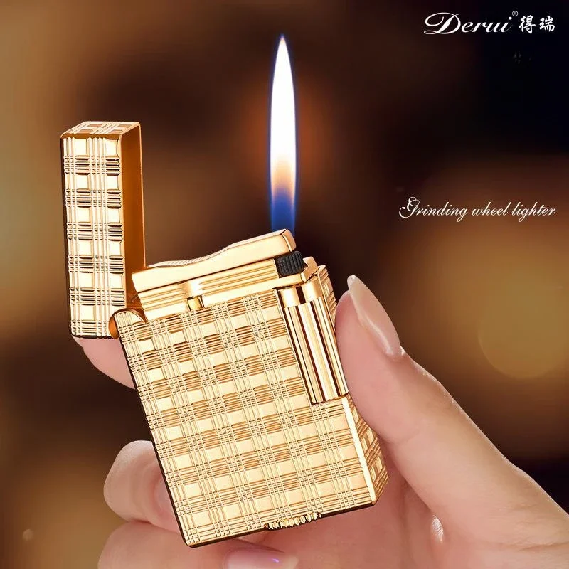 New Derui Metal Side-sliding Grinding Wheel Ignition Exquisite Sculpture Loud Butane Gas Inflatable Lighter High-end Gift