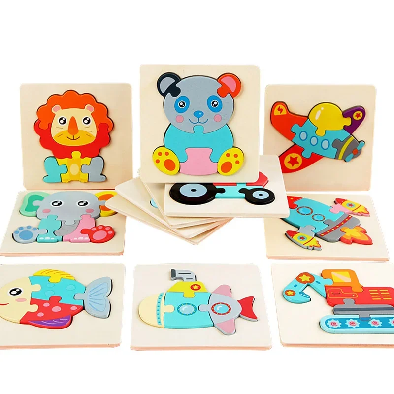 Wooden Puzzle Montessori Animals Carton Colorful Learning Education Toys Tangram Jigzaw Cognitive Wood For Children Kids Gift
