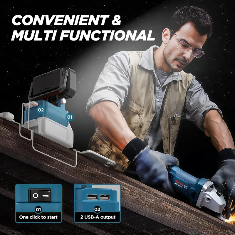 6000 لومن LED ضوء العمل لبطارية ديوالت/ماكيتا/ميلووكي 18 فولت 20 فولت كشاف ضوء لاسلكي مع منافذ USB مزدوجة مصباح يدوي خارجي