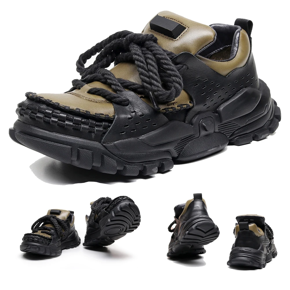 

Fashion Genuine Leather Platform Ankle Outdoor Hiking Shoes Casual Chunky Sneakers WedgeDerby Shoes Men's Loafers