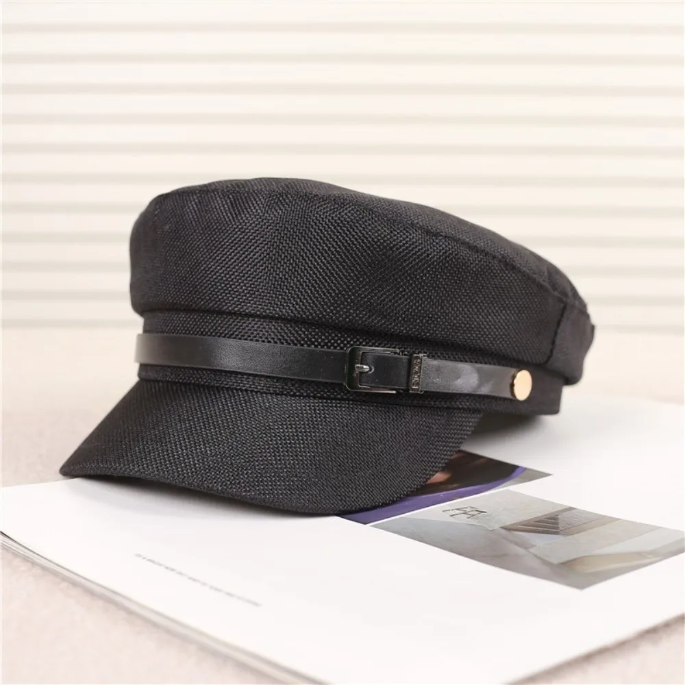 

Versatile Vintage Belt Buckle Beret Leisure Flat Octagonal Cap Casual Newsboy Painter Hat Ladies