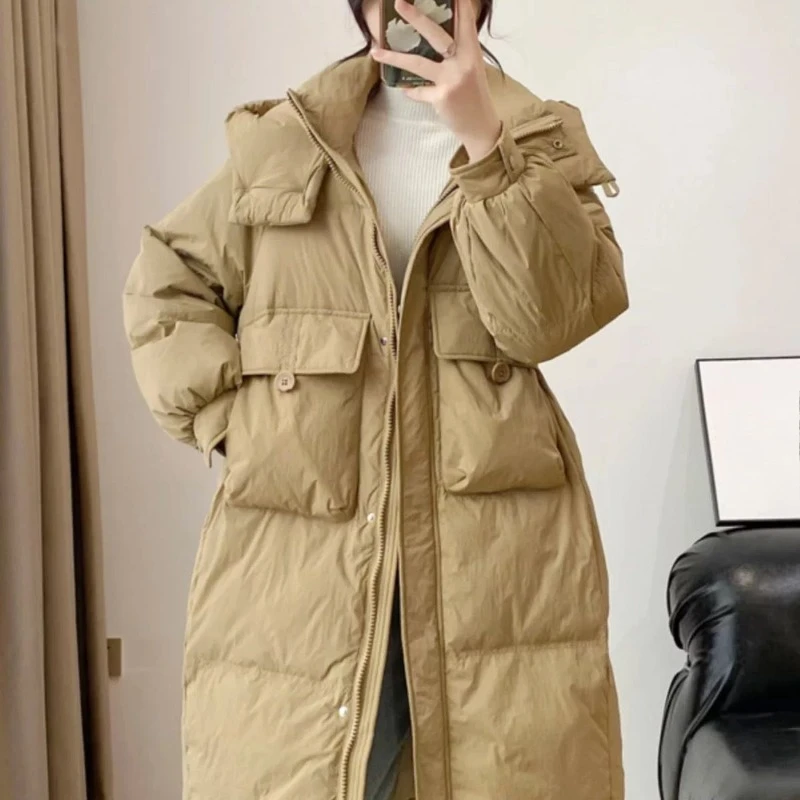 

Сверхмощный женский пуховик 2025, зимняя термоизолированная куртка с капюшоном и карманами, мода для холодной погоды