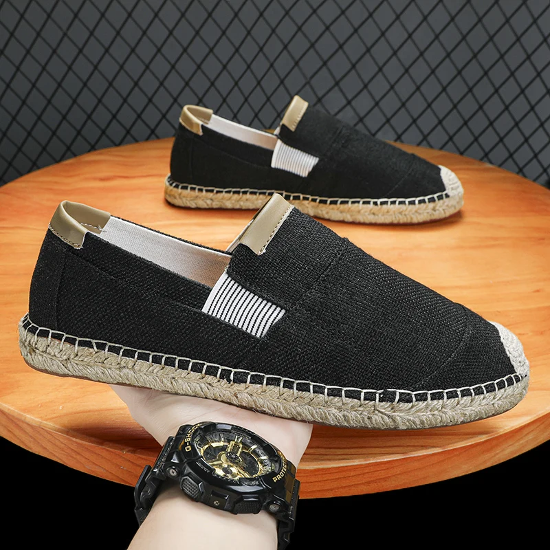 Fashion Espadrilles Shoes for Men Vintage Style Anti-Slip Casual Shoes 2024 Spring Hot Sale Men\'s Sneakers Flats Linen Male Shoe