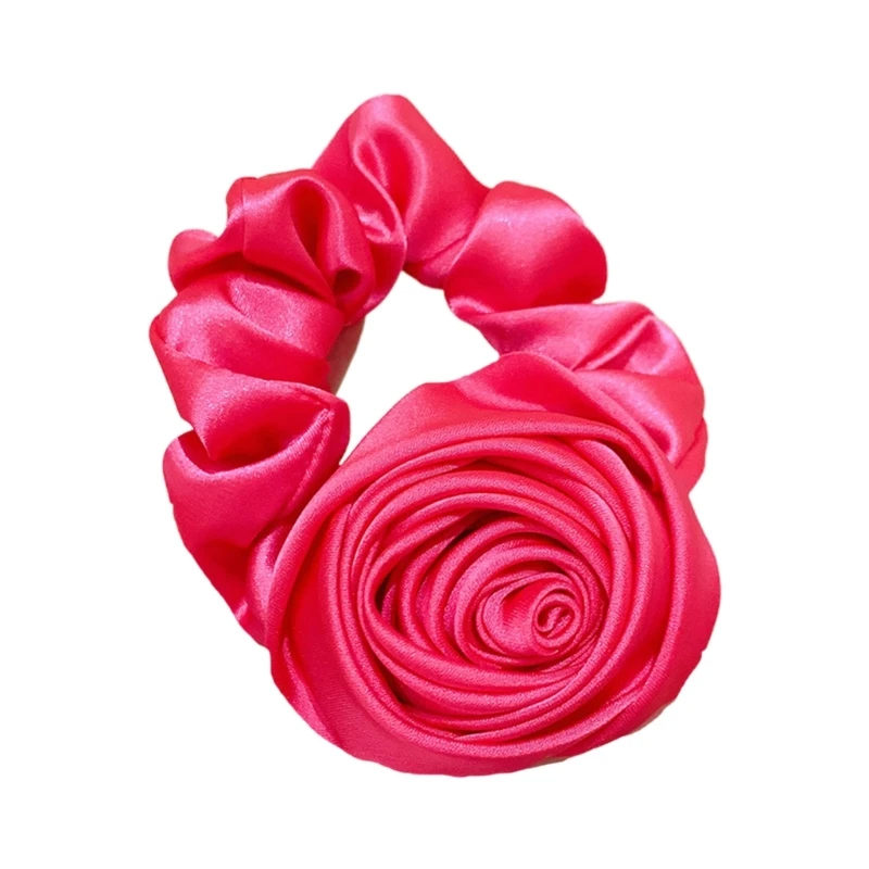 2023 French Retro Gentle Rose Large Intestine Hair Ring Literary Satin Flower Hair Ring Ponytail Rope for Hairstyles