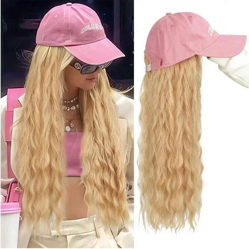 

New wool roll baseball cap women's wig natural wave hair extension belt hat heat-resistant natural realistic temperament fashion