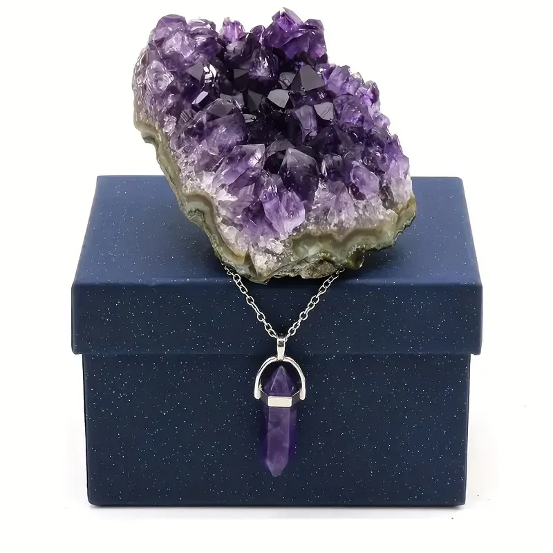 طقم مكون من قطعتين من حجر الجمشت الطبيعي - يخفف من القلق ويجلب الثروة، هدية مثالية للعائلة والأصدقاء