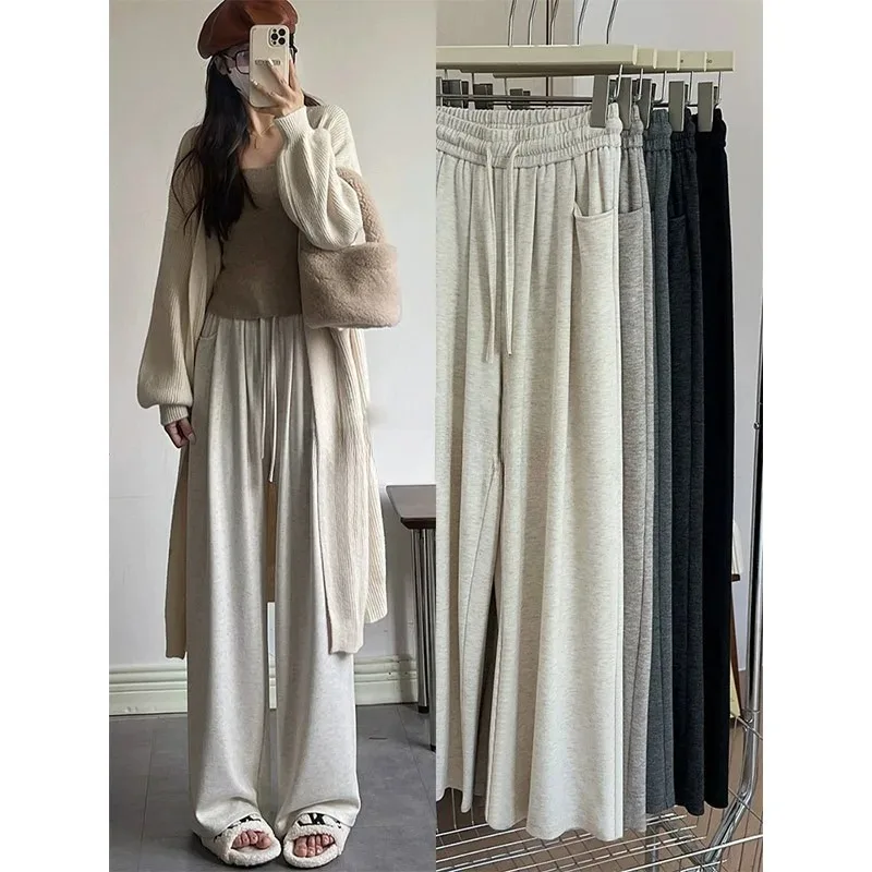 Wide Leg Pants for Petite Women Spring and Autumn Collection White High Waisted and Drooping Lazy Knit Casual Glutinous