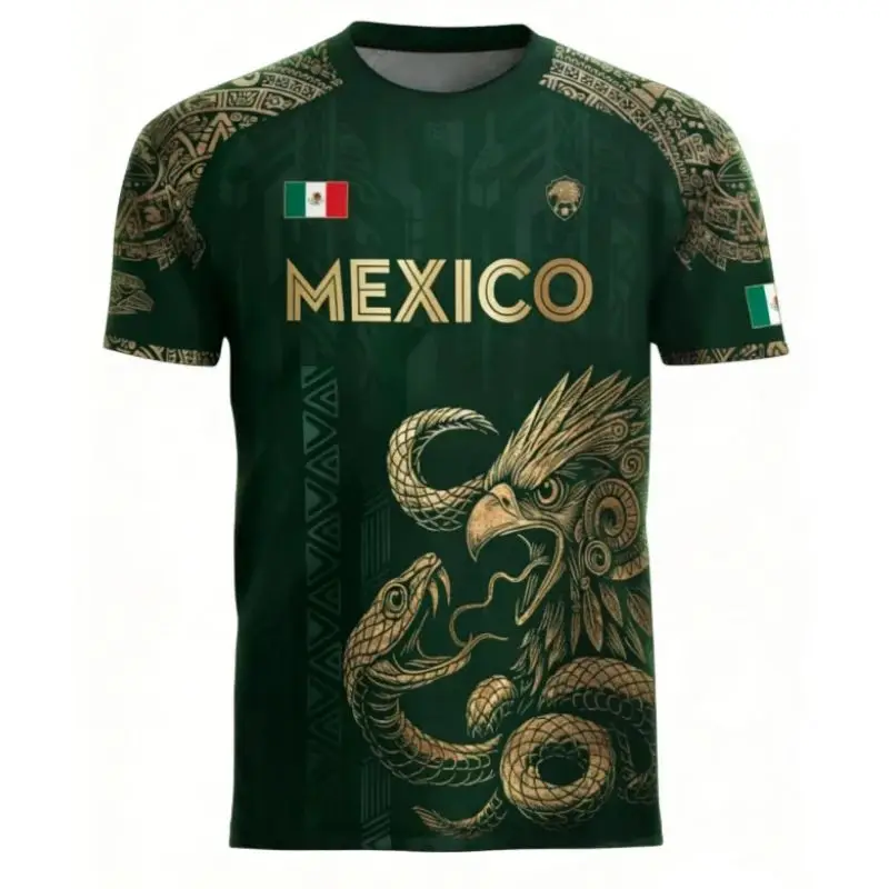 2026 New Mexican Soccer Jersey ,Mexico Aztec Calendar Style Jerseys, Soccer Lover Gift, 2026 V-Neck Football Jersey for Fans