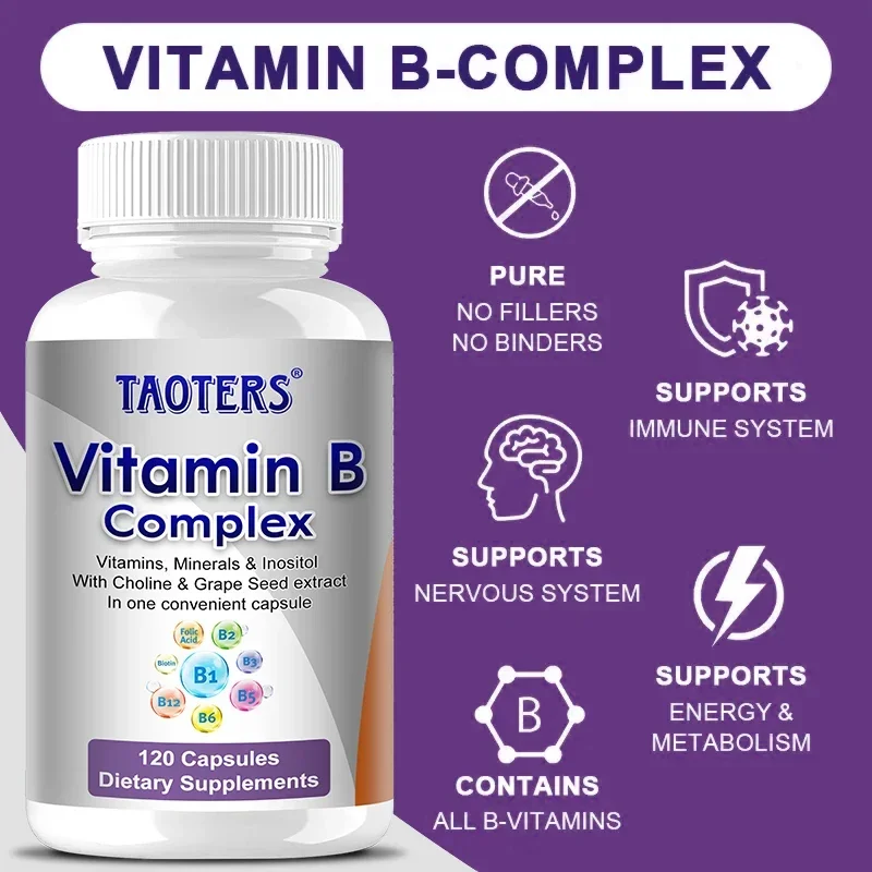 

Vitamin B Complex Capsules – Reduce Stress and Support Better Mood, Assist with Nervous System Health and Energy