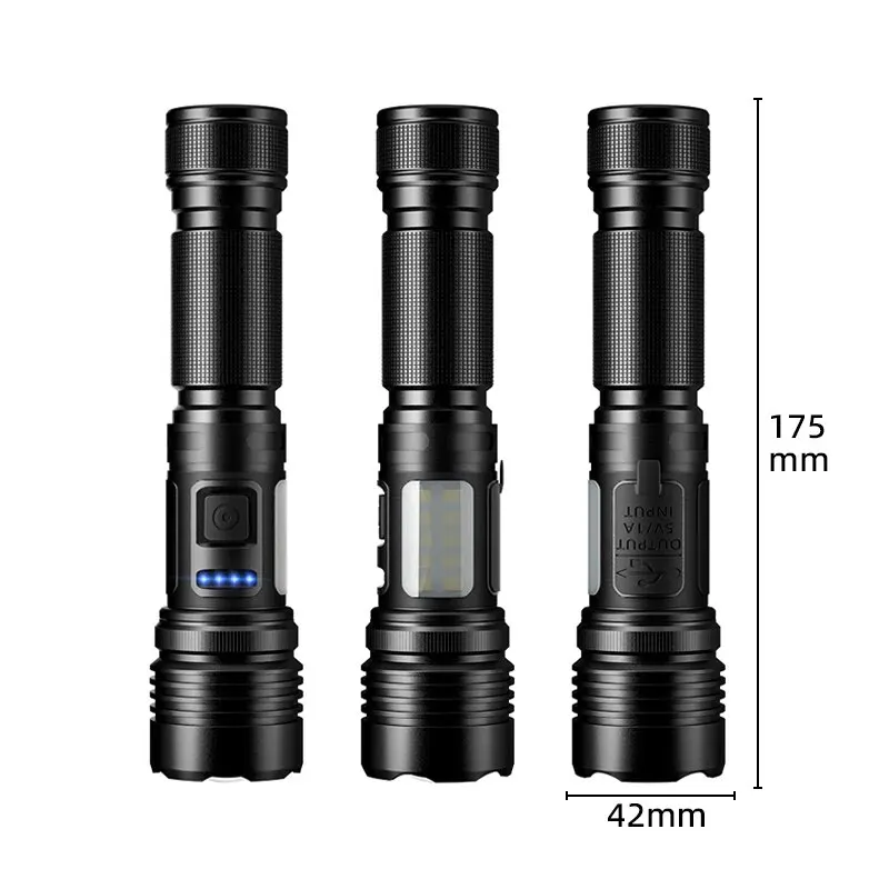 High Power LED Flashlight Torch with 30W Wick and Double Side Lights Lighting Distance 1500M Waterproof Tactical Hunting Lights