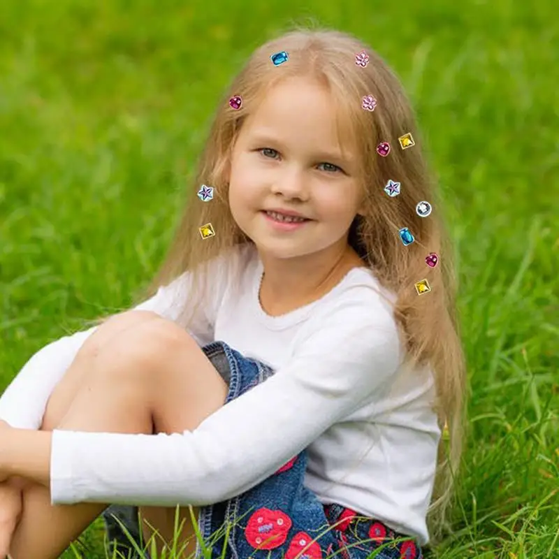 Gioielli per capelli per capelli Strumento per lo styling dei capelli Giocattoli per lo styling dei capelli con strass riutilizzabili per bambini Ragazze