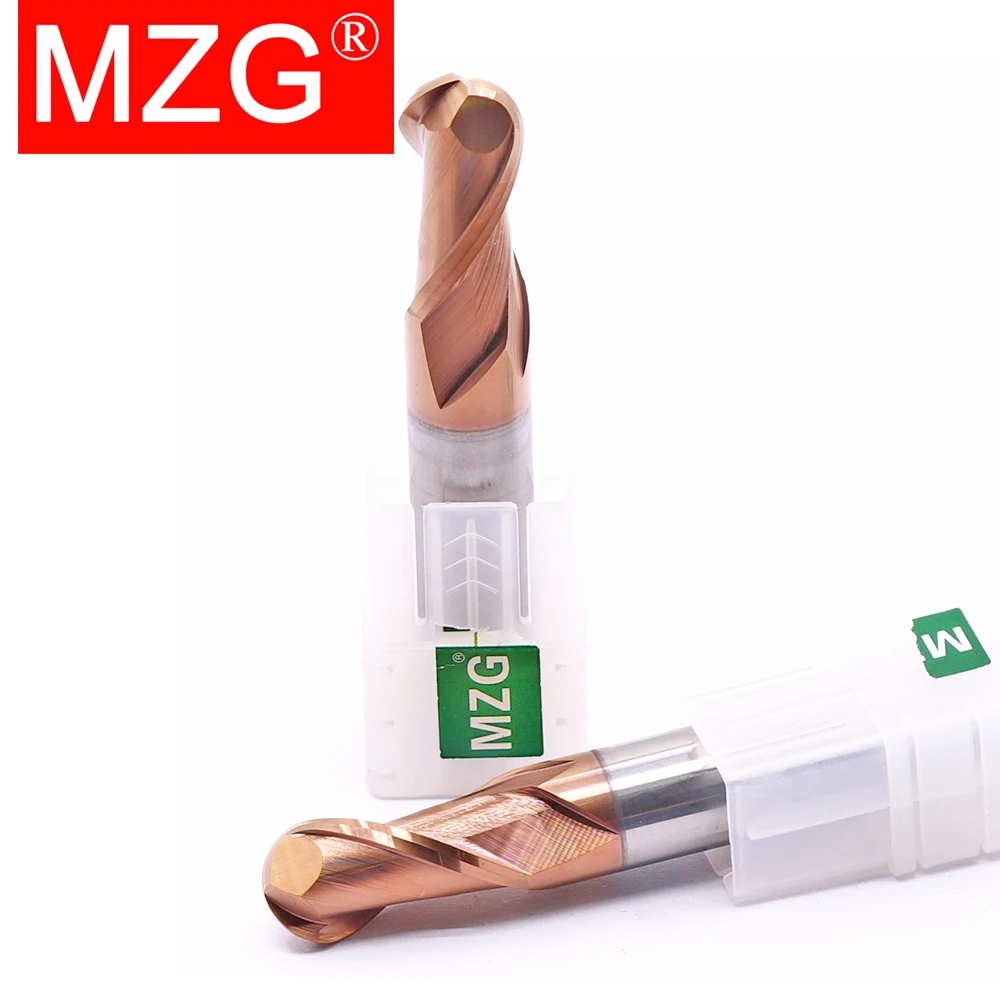 MZG 2 Flute HRC55 Ball Nose End Mill R0.5 R1 R2 R3 R4 R5 4mm 6mm 8mm Shank Diameter Tungsten Carbide CNC Milling Cutter Endmills