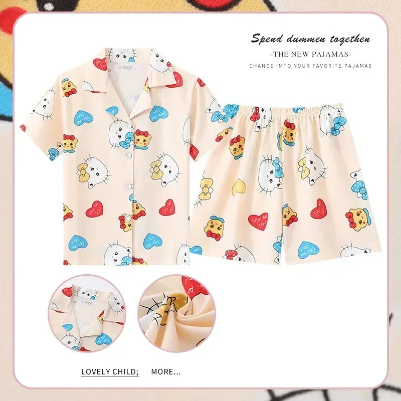 Sanrio Cinnamoroll Kuromi Pochacco pigiama per bambini Set Kawaii Anime Hello Kitty Sleepwear manica corta Cute Boy Girl Gifts