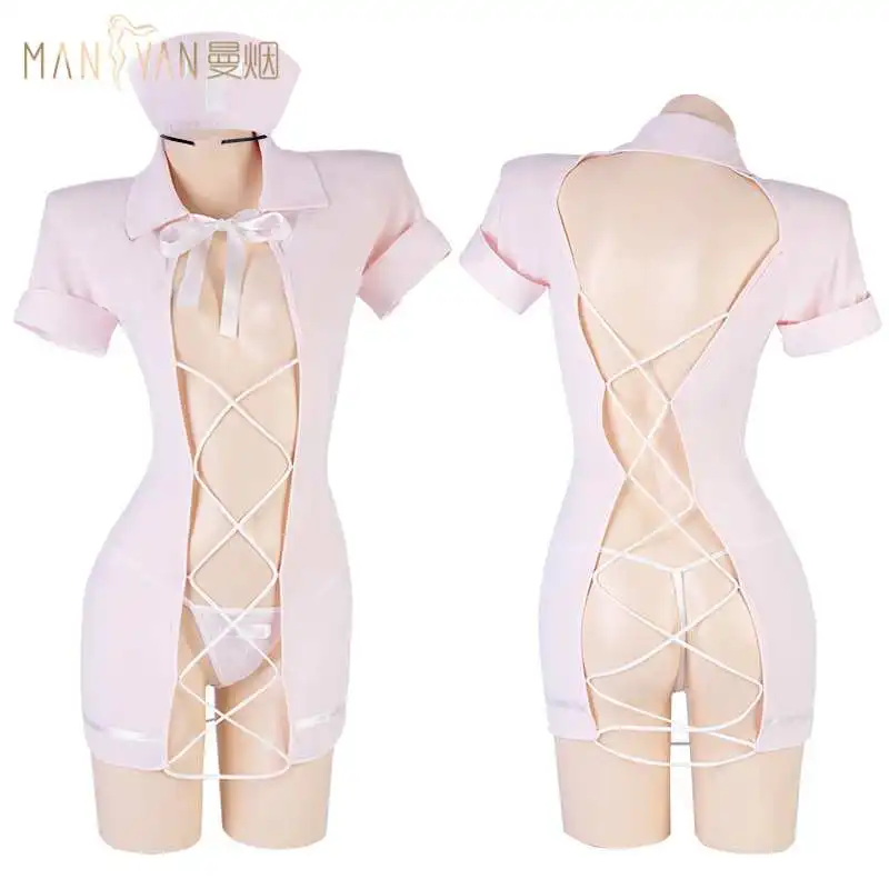 Novo design feminino sexy oco transparente roleplay enfermeira uniforme senhora naugty cosplay trajes virilha aberta lingerie vestido