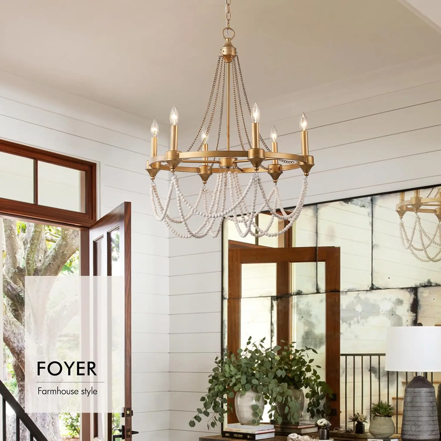 

Boho Beaded Chandelier Farmhouse Rustic Candle Style Hanging Light Fixtures French Country Chandeliers Lighting for Dining Room