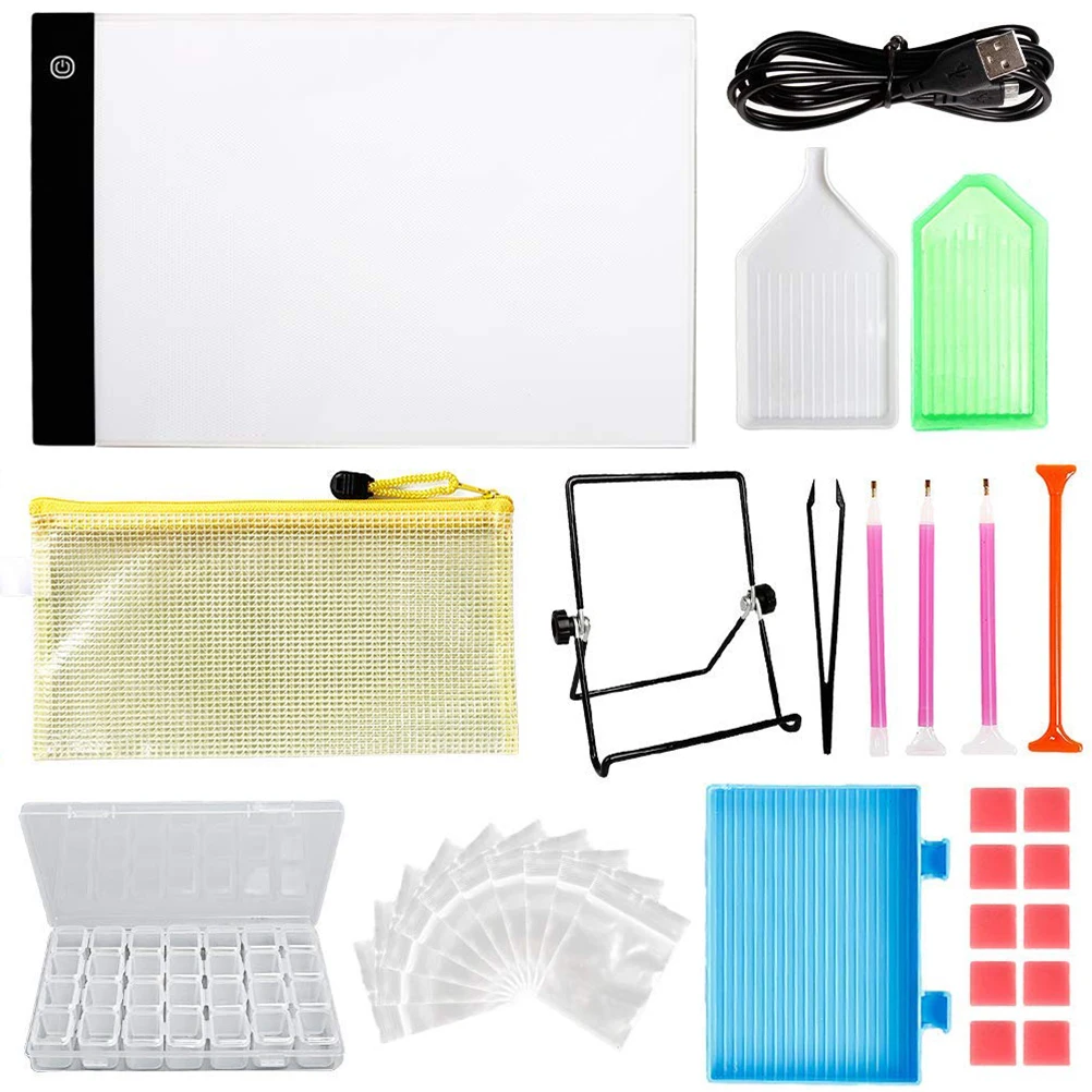 LED Light Beads Painting Tools Board Beads Painting Tools 5D DIY Art Kits Cross Stitch Child Size USB Adjustable Brightness