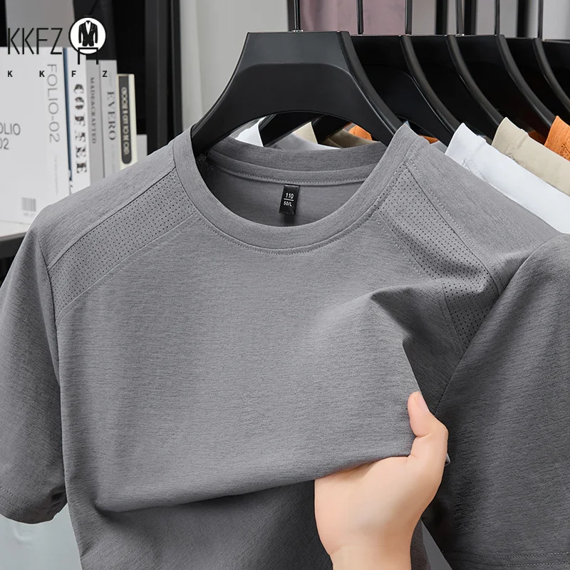 All Season Basic Solid Male Short Sleeve T Shirt Mesh Spliced Shoulder Home Rest Daily Commute Leisure Garment