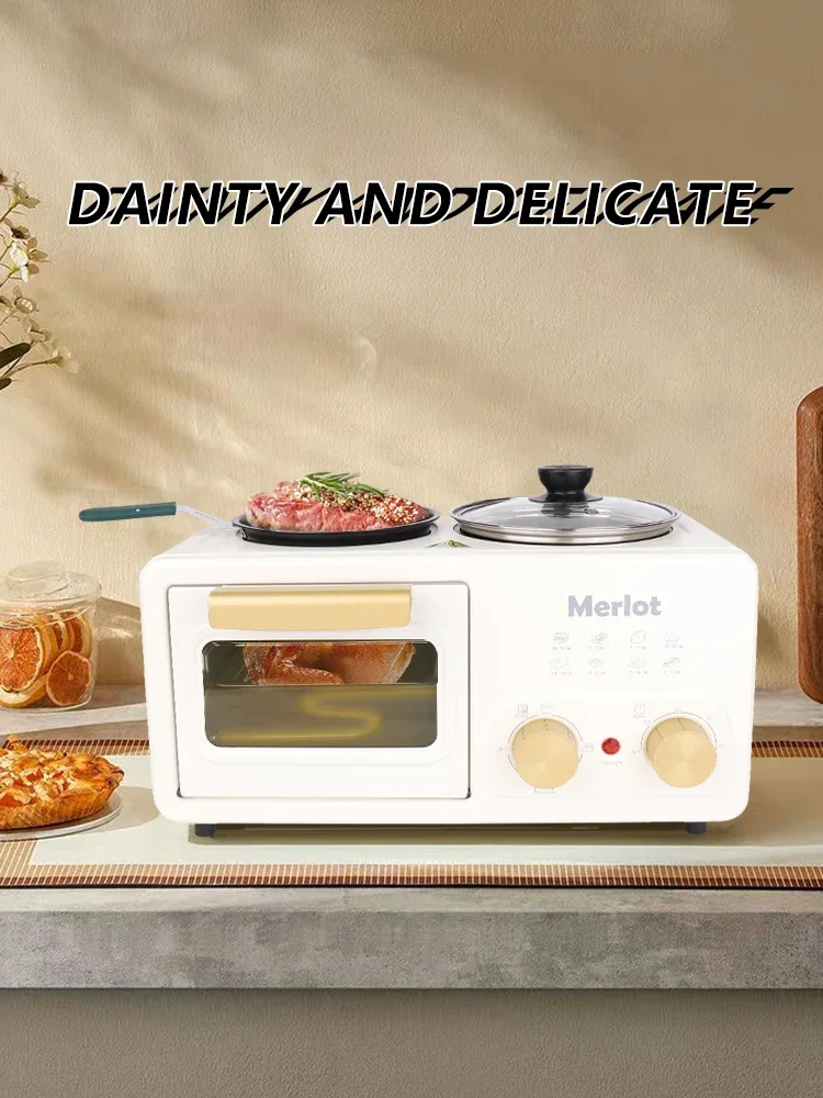 Máquina de desayuno multifuncional 4 en 1, Mini horno eléctrico para el hogar, máquina para sándwich, sartén para tortilla, caldera de olla caliente