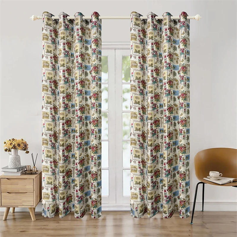 French Vintage Rose Blossoms Print Cotton Linen Semi-Blackout Curtains For Living Room Bedroom Door Window Breathable Drapes