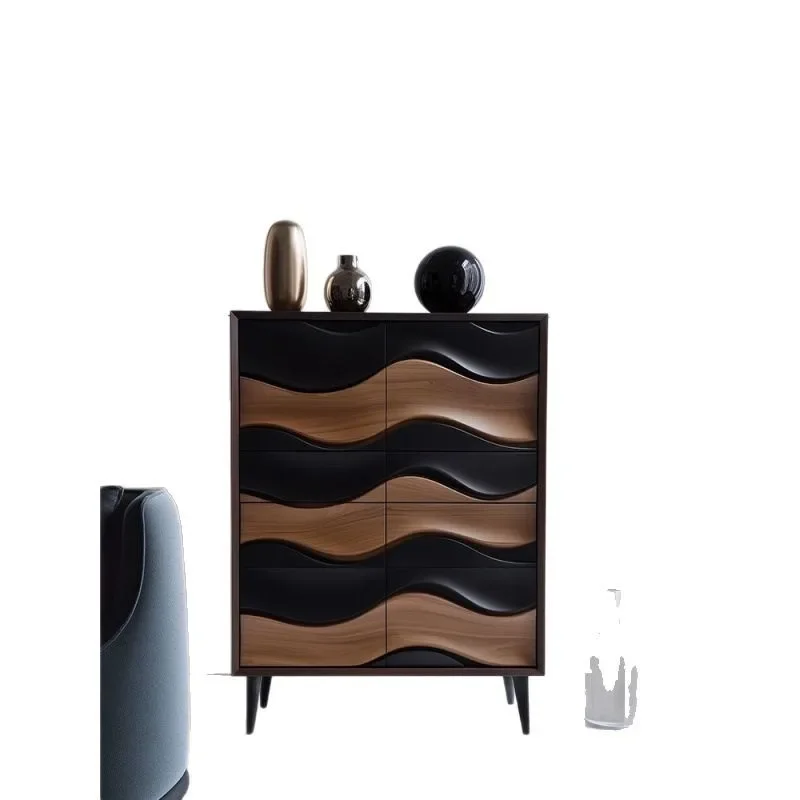 

Wave pattern Italian style, walnut chest cabinet, household entrance cabinet living room, solid wood side cabinet