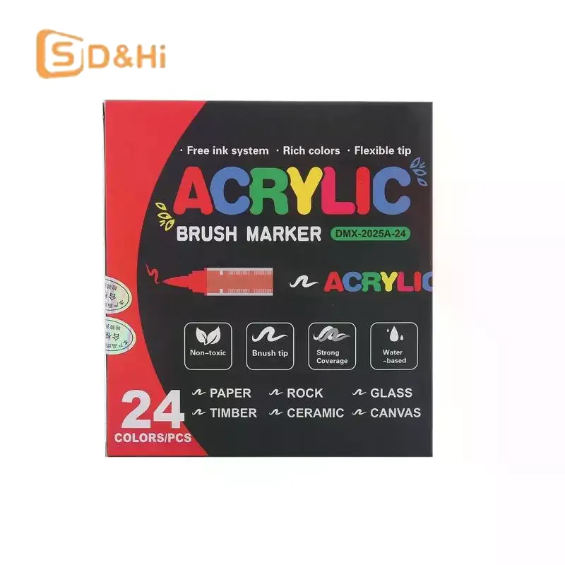 12/24/36/48/60 Colors Acrylic Paint Pens Markers Brush Tip Paint Markers For Rock Painting Wood Stone Glass Gift DIY Crafts