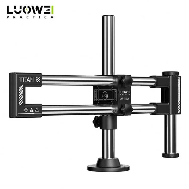 LUOWEI LW-GK02 Biaxal Double Boom Microscope Stand Movable Aluminum Alloy Focusing Holder Base Bracket For PCB Industry Lab