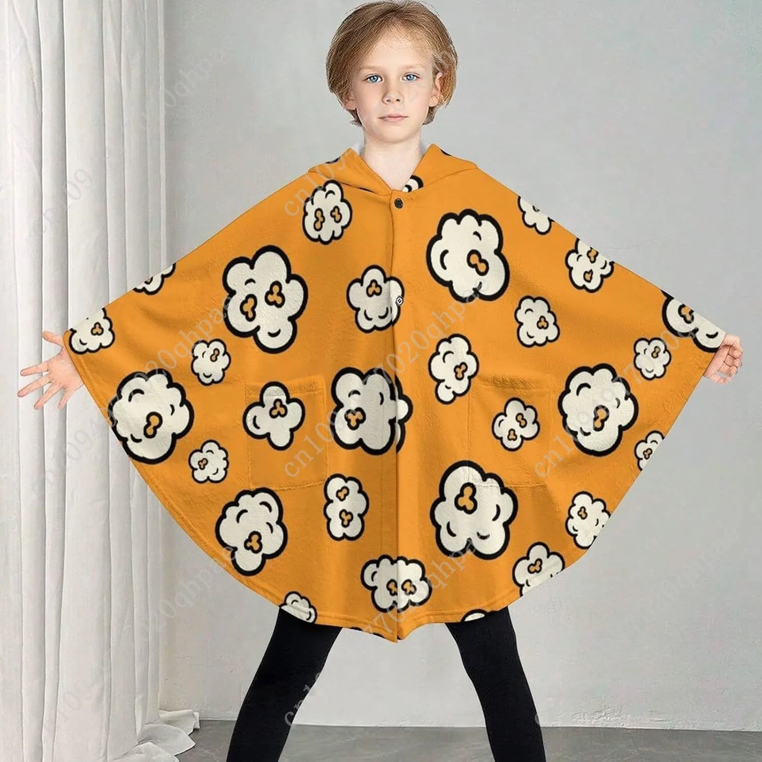 سترة بطانية مريحة من الفلانيل، هوديي كبير الحجم بنمط الفشار مع جيوب للأطفال والمراهقين