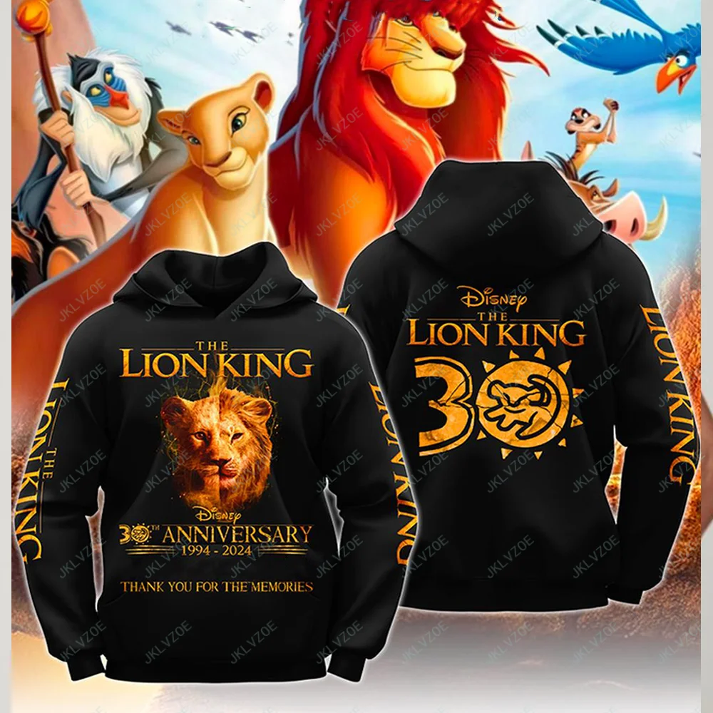 New Disney 30th anniversary The Lion King Simba Hoodie Tops Cartoon Fashion Cotton Kawaii Clothes Adults and children Pullover