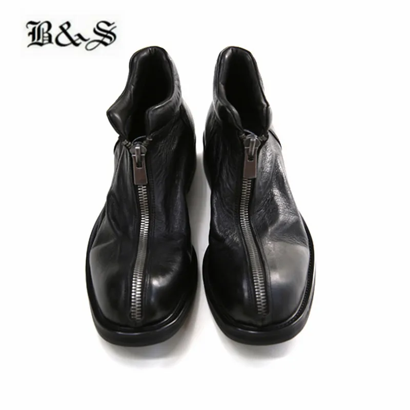 

Black& Street Original Designer Men's front zipper British Heavy Industry Dark Martin boots