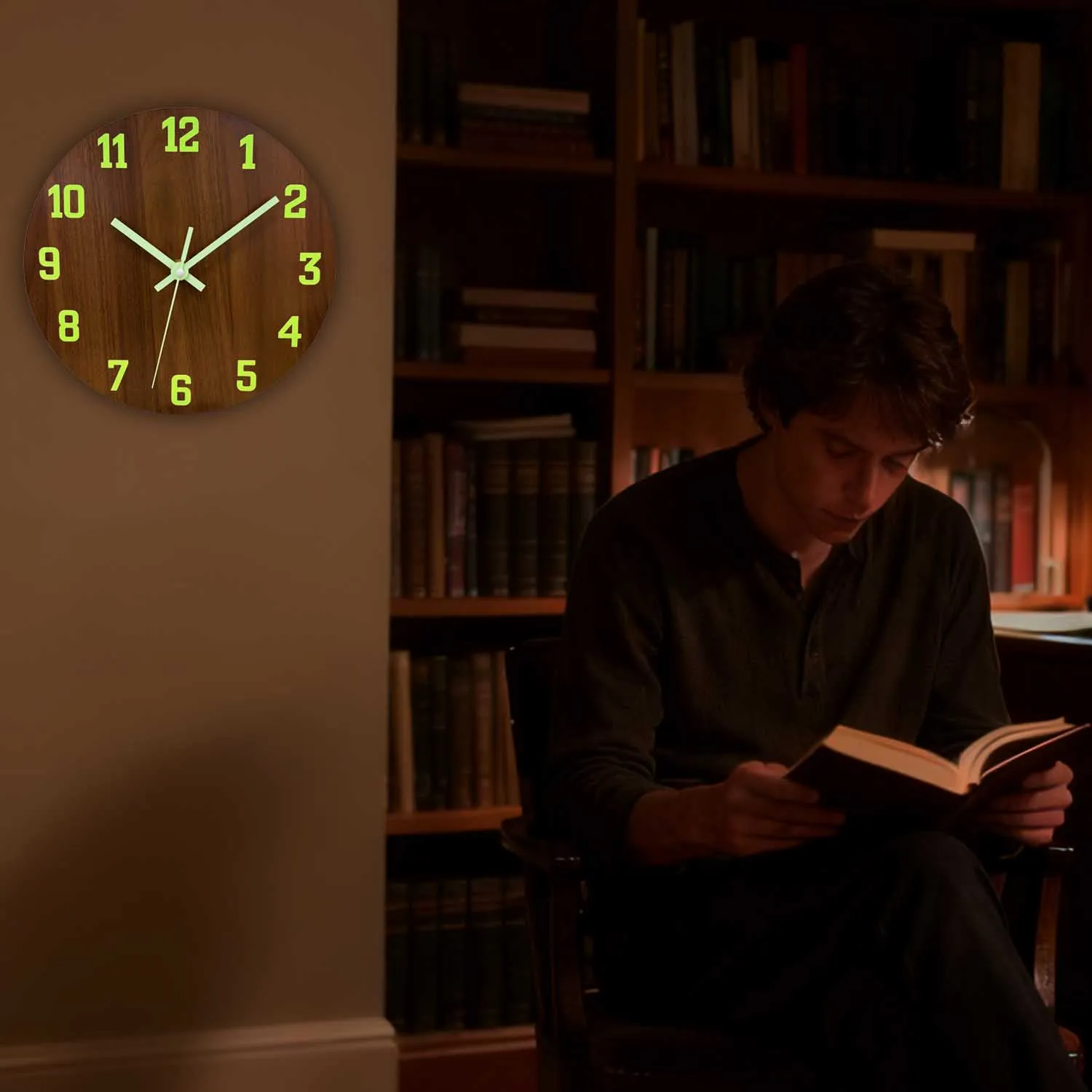 1 قطعة ساعة حائط مضيئة خشبية موضة ساعة ضوء صامت في الليل المظلم مع عدم وجود موقوتة ساعة حائط لغرفة النوم 8/10/12 بوصة