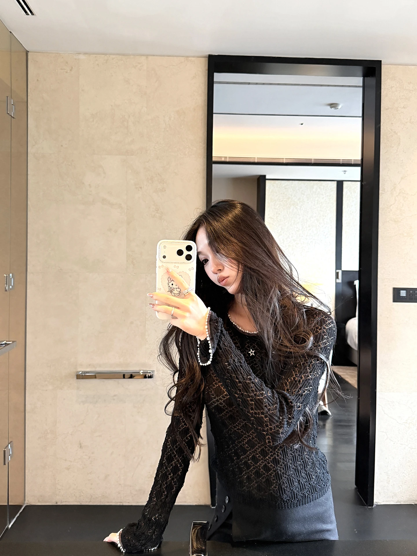 

Boamarket Casual Long Sleeve round Neck Women's T-shirt Star Pattern Black Top Spring 2026 New Arrival Premium Feeling