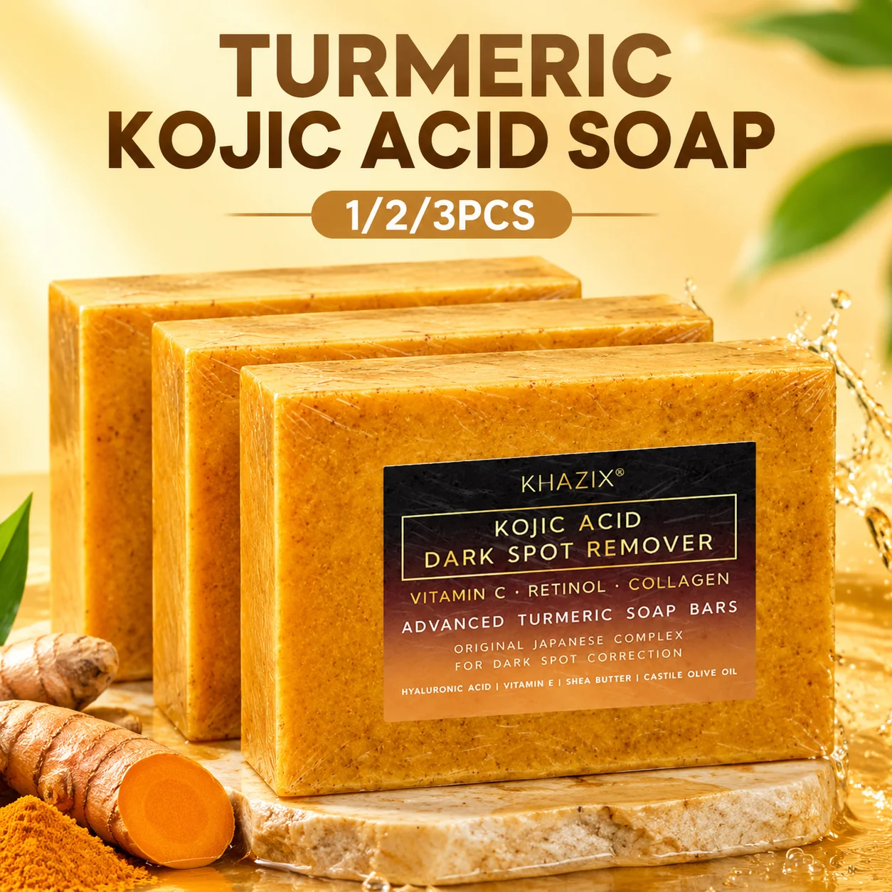 For KHAZIX Turmeric Kojic Acid Soap Dark Spot Remover Advanced Whitening Skin Brightening Handmade Bar Soap For Face Body