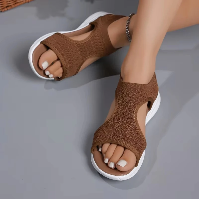 Damen-Schuhe 2026 Sommer Bequeme Freizeit-Sportsandalen Damen-Strand-Keilsandalen Damen-Mesh-Strick-Römersandalen – Detail 11