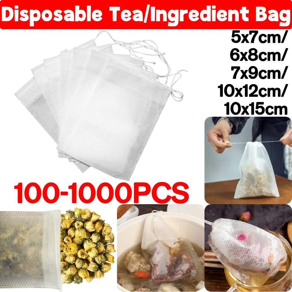 100 Pcs Non-woven Fabric Tea Infuser Bags with Drawstring Empty Tea Infuser Bag Sachet Bags Kitchen Accessories