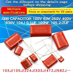 10PCS 100V 400V 630V CBB Polypropylene Film Capacitor 33nF 100nF 220nF 4.7nF 1uF 6.8nF 680nF 470nF 3.3uF 330nF 2.2uF 220nF 10NF