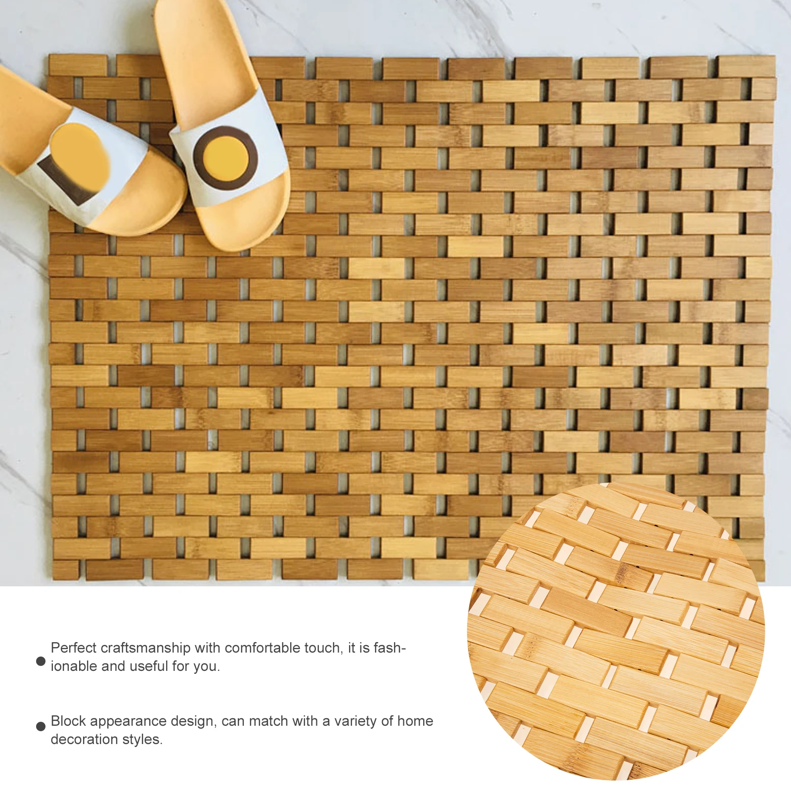 

Bamboo Bath Woven Non-Slip Floor Cushion For Door Entry Doormat Bathroom Shower Entrance Decorative Home Hotel Use