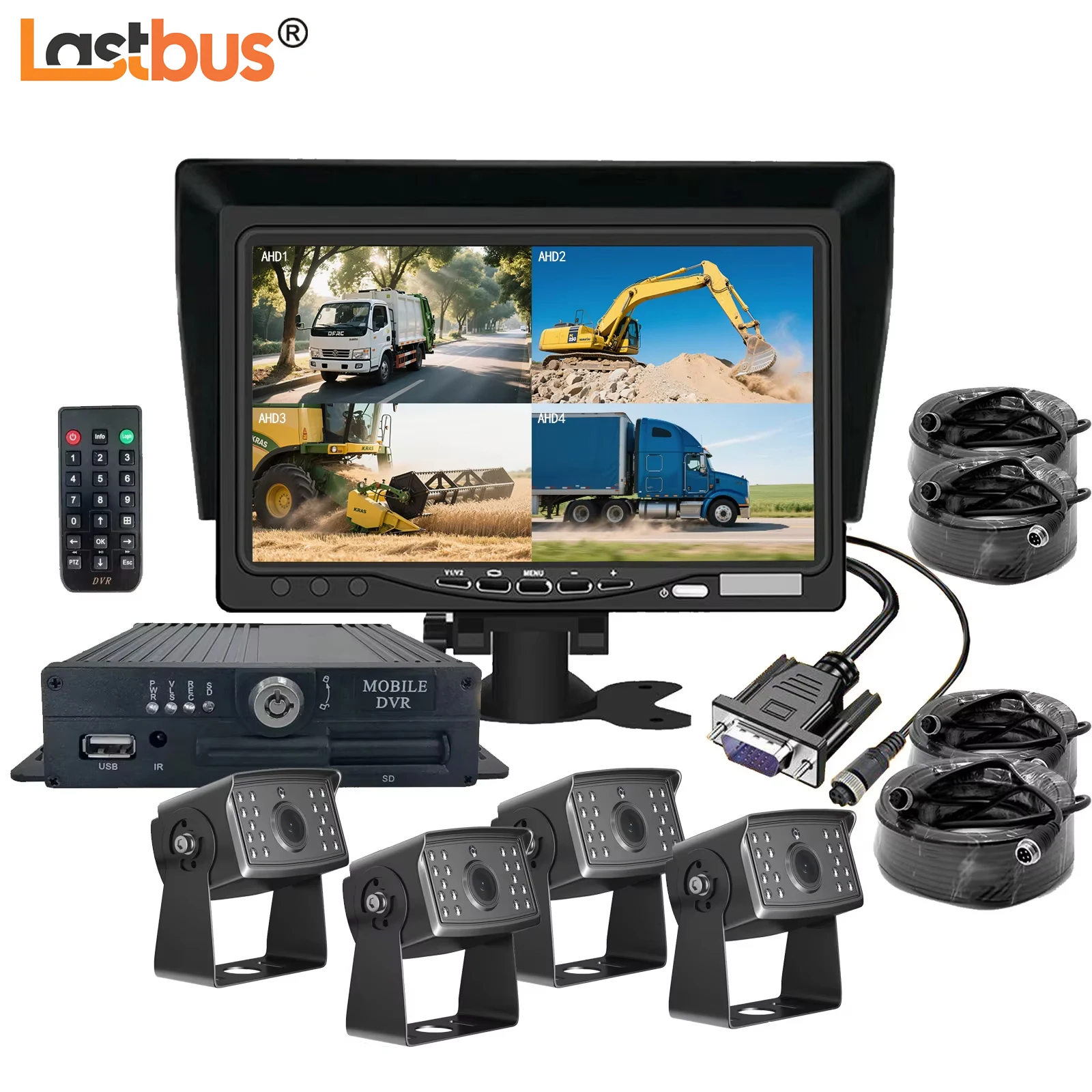 

Lastbus 7 Inch VGA Screen Monitor Mobile MDVR System 4x AHD 1080P Front Side Rear View Cameras 12-36v For Truck Bus Van Trailer