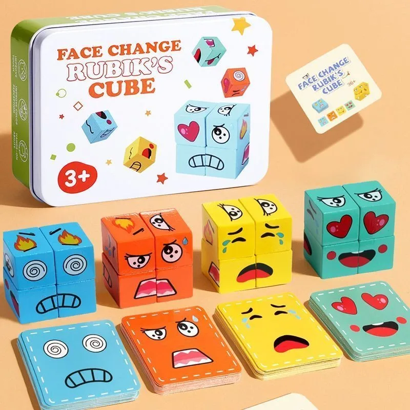 

Face Changing Rubik's Cube Educational Toys Parent-child Interactive Desktop Game Wooden Smiley Face Pattern Rubik's Cube.