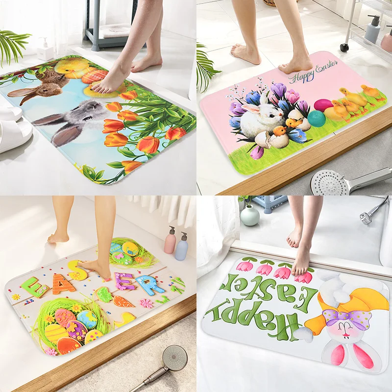 

40x60cm Happy Easter Floor Mat for Home Decoration Easter Eggs Rabbit Printed Doormat Indoor Entrance Bathroom Non Slip Mats