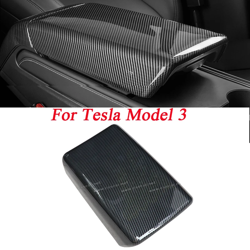 

Car Center Armrest Box Console Box Storage Box Trim Cover Protector For Tesla Model 3 Carbon Fiber Inner Accessories