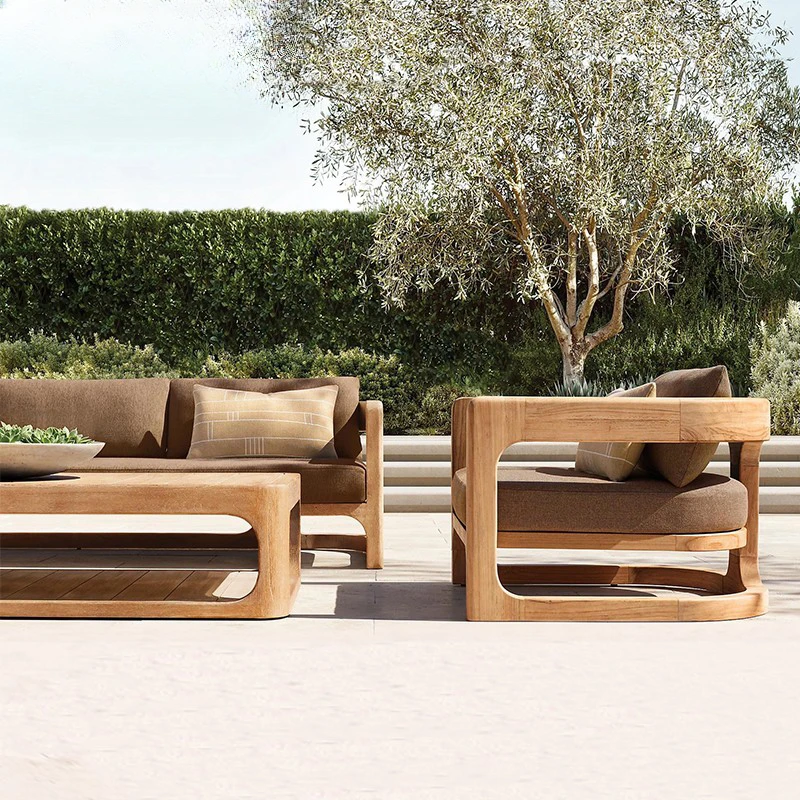 

Italian Style Modern Teak Garden Sofas Simplicity Designer Retro Garden Sofas Courtyard Villa Art Outdoor Furniture Divano HBOS