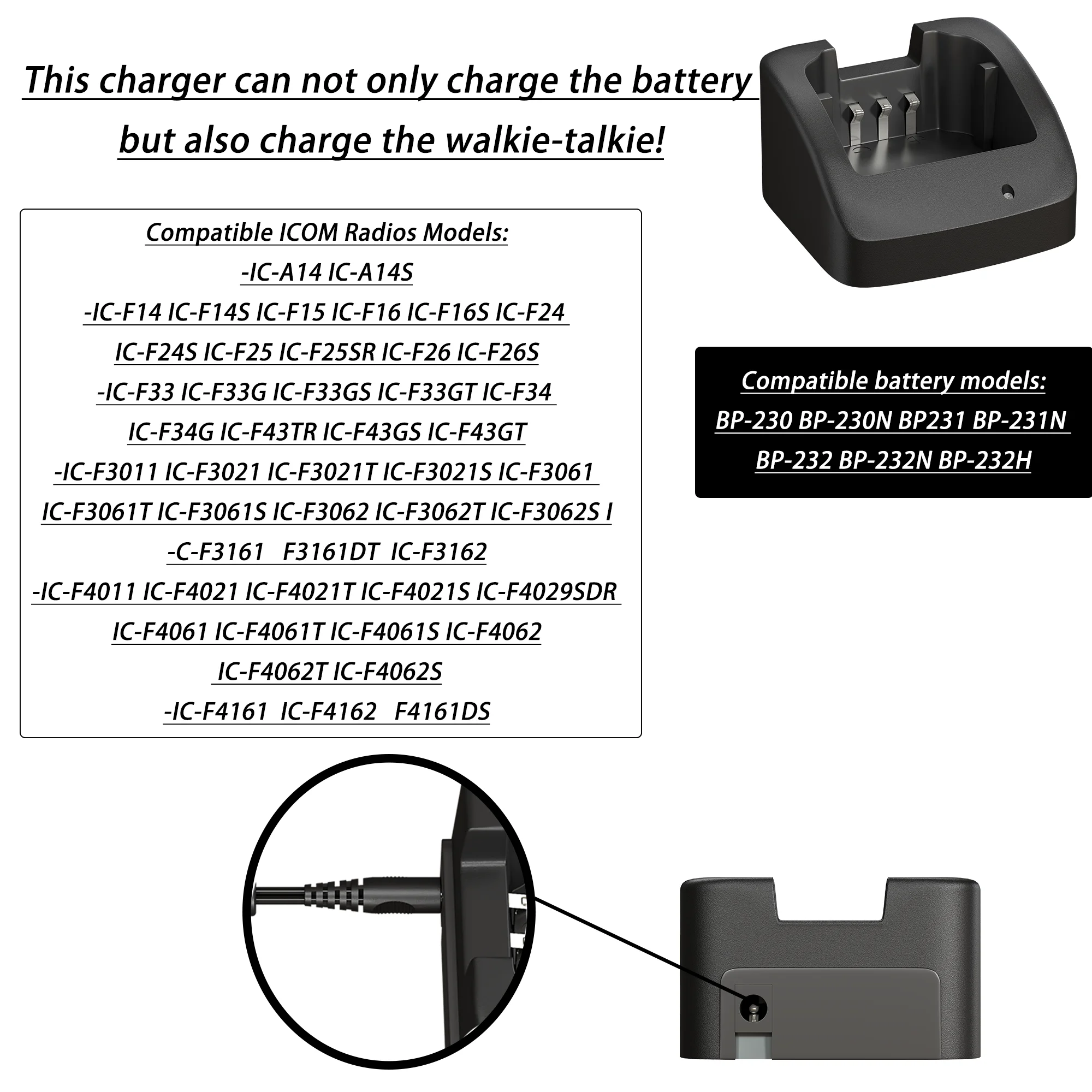 BC-160 Charger BP-232 Desktop Rapid Battery Charger 110V Compatible With Icom BP-232N BP-232H IC-A14 IC-F14 IC-F24 Walkie Talkie