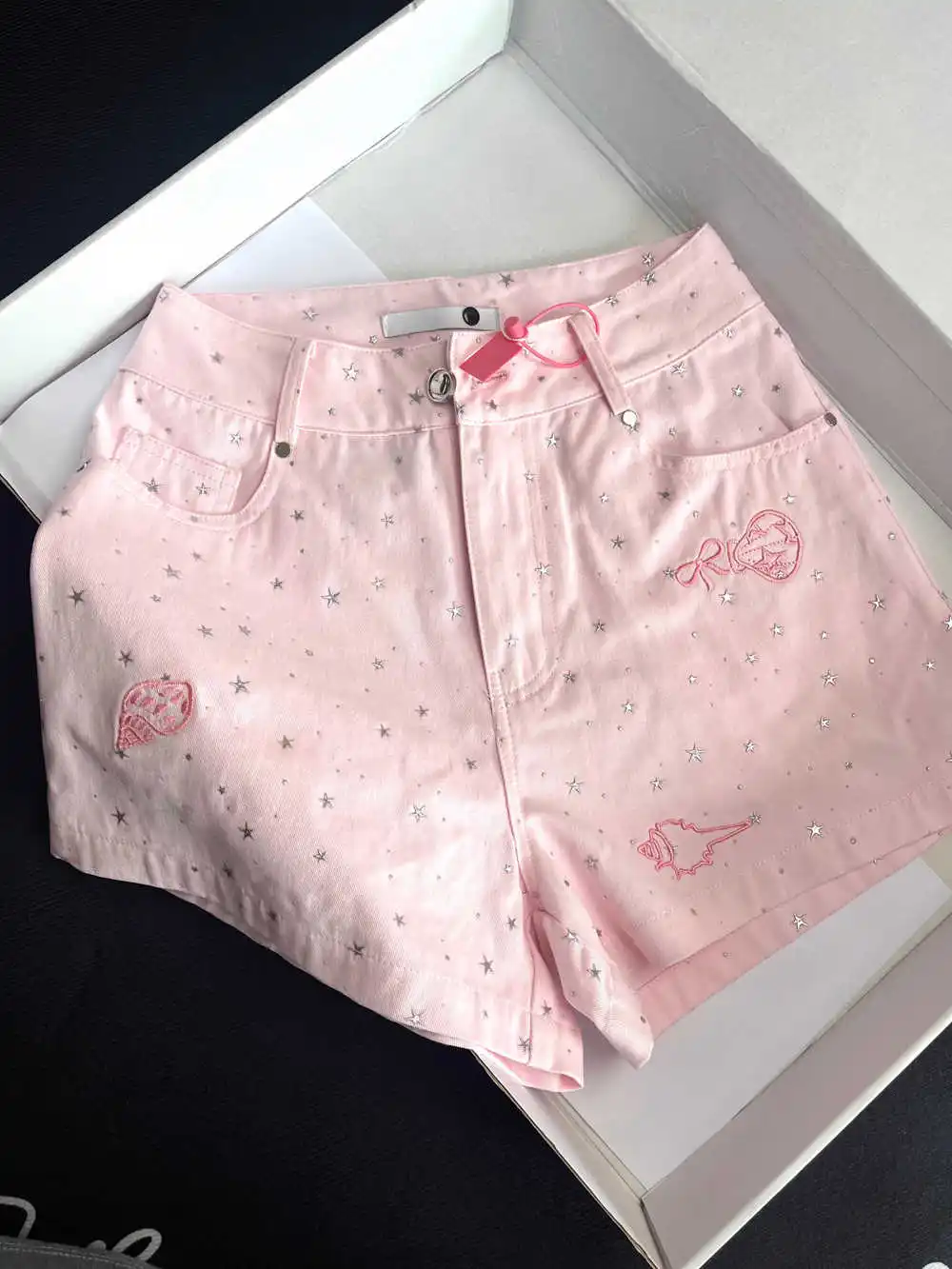 

Summer All Match Soild Color Women's Jeans Korean Style Loose Commuting Shorts Diamond Design High Waisted Straightleg Pant
