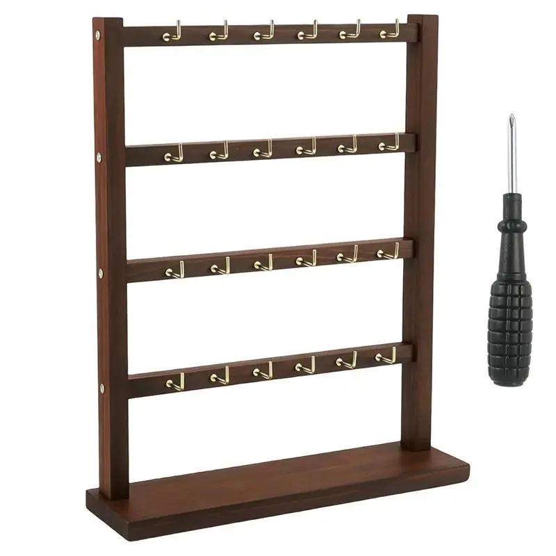 ABXF-Wood Keychain Display Stand For Vendors, Keychain Display Rack With 24 Hooks For Craft Shows & Retail Stores,Jewelry