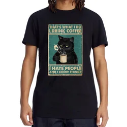 Xin yi Herren T-Shirt hochwertige Baumwolle lustige Katze trinken Kaffee drucken lässig cool lose Männer O-Ausschnitt T-Shirt männliche Tops