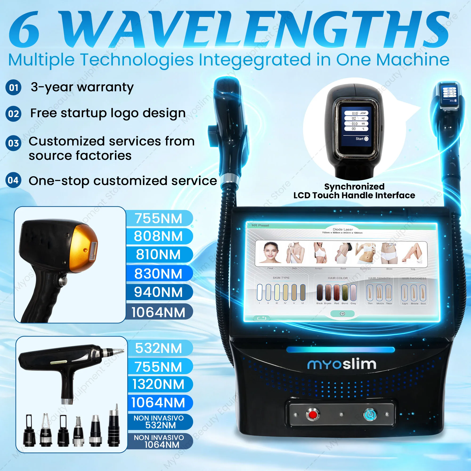 2 in 1 Picosecond Laser Machine Diode Laser Hair Removal 6 Wavelengths Painless Ice Cooling Tattoo Removal Skin Rejuvenation